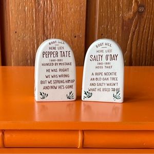 Vintage Collectible Victoria Ceramics Headstone Salt and Pepper Shakers Set